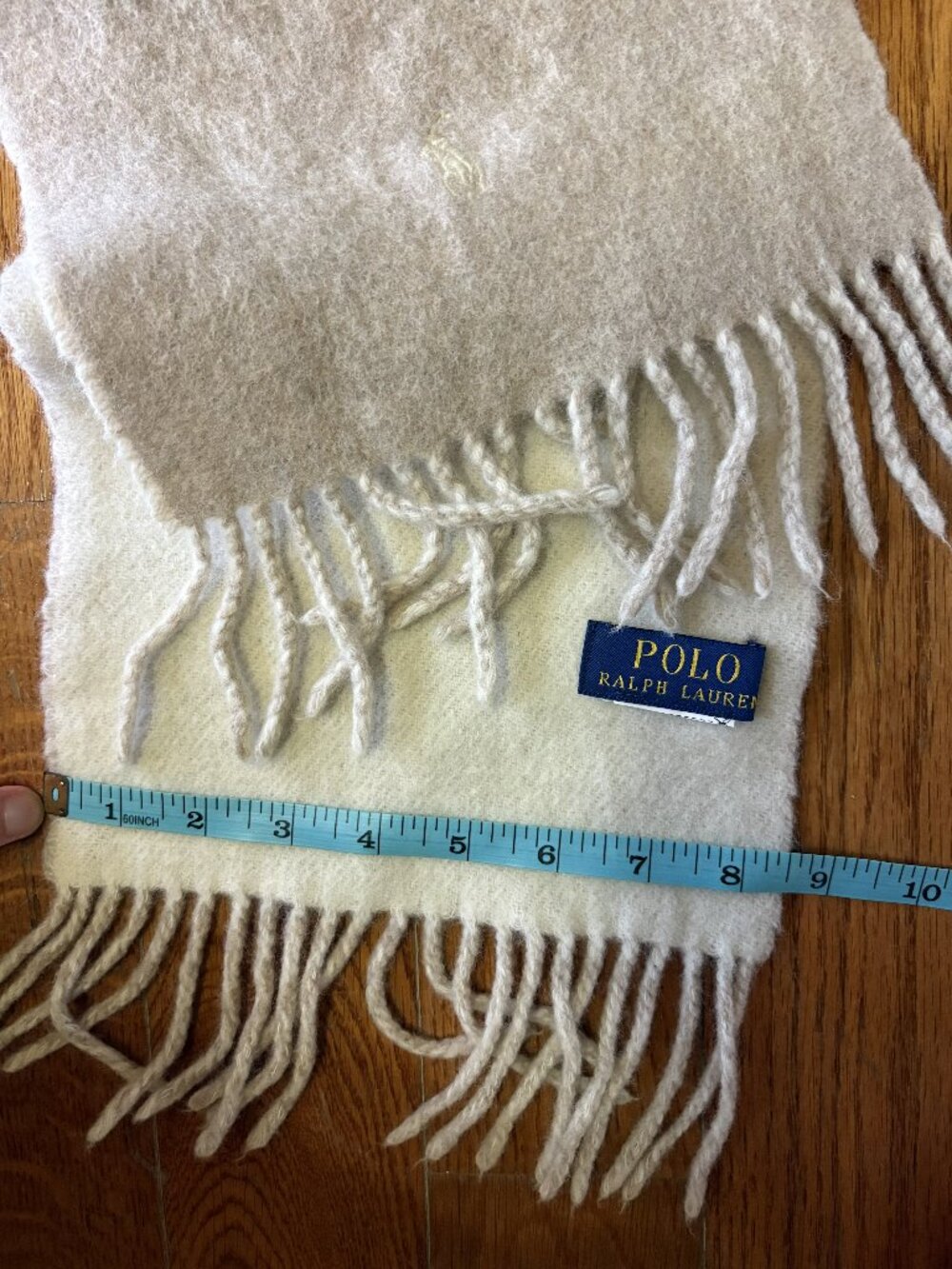 Polo Ralph Lauren Scarf Beige Brown Cream Wool Fringed Women's Men's Unisex
